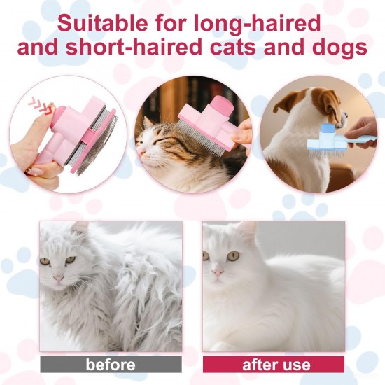 lasuroa Pack of 2 Self-Cleaning Cat and Dog Brushes, Stainless Steel Comb for Pet Hair Removal, Cat Brush, Flea Comb, Pet Hair Removal Tool for Long-Haired Cats and Dogs (Blue, Pink) lasuroa Pack of 2 Self-Cleaning Cat and Dog Brushes, Stainless Steel Comb for Pet Hair Removal, Cat Brush, Flea Comb, Pet Hair Removal Tool for Long-Haired Cats and Dogs (Blue, Pink)