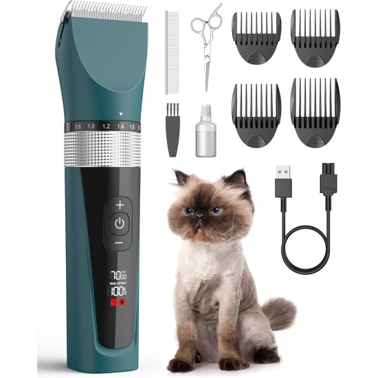 oneisall Cat Clipper, Quiet, Professional Hair Trimmer for Long Hair Cats, 5 Speeds Cat Shaver with LCD Display, IPX6 Waterproof, Easy to Clean (Green) oneisall Cat Clipper, Quiet, Professional Hair Trimmer for Long Hair Cats, 5 Speeds Cat Shaver with LCD Display, IPX6 Waterproof, Easy to Clean (Green)
