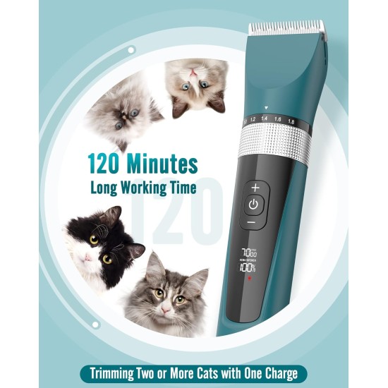 oneisall Cat Clipper, Quiet, Professional Hair Trimmer for Long Hair Cats, 5 Speeds Cat Shaver with LCD Display, IPX6 Waterproof, Easy to Clean (Green) oneisall Cat Clipper, Quiet, Professional Hair Trimmer for Long Hair Cats, 5 Speeds Cat Shaver with LCD Display, IPX6 Waterproof, Easy to Clean (Green)