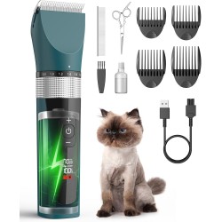 oneisall Cat Clipper, Quiet, Professional Hair Trimmer for Long Hair Cats, 5 Speeds Cat Shaver with LCD Display, IPX6 Waterproof, Easy to Clean (Green)