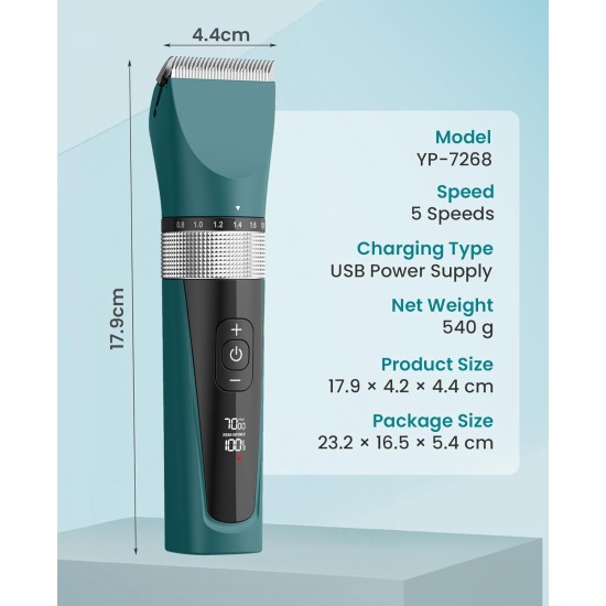 oneisall Cat Clipper, Quiet, Professional Hair Trimmer for Long Hair Cats, 5 Speeds Cat Shaver with LCD Display, IPX6 Waterproof, Easy to Clean (Green) oneisall Cat Clipper, Quiet, Professional Hair Trimmer for Long Hair Cats, 5 Speeds Cat Shaver with LCD Display, IPX6 Waterproof, Easy to Clean (Green)