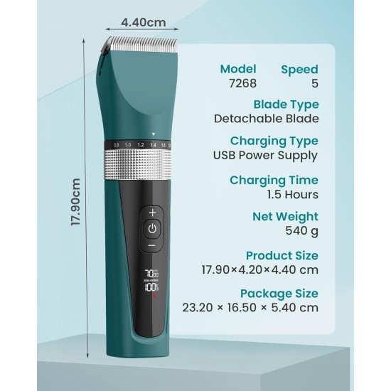 oneisall Cat Clipper, Quiet, Professional Hair Trimmer for Long Hair Cats, 5 Speeds Cat Shaver with LCD Display, IPX6 Waterproof, Easy to Clean (Green) oneisall Cat Clipper, Quiet, Professional Hair Trimmer for Long Hair Cats, 5 Speeds Cat Shaver with LCD Display, IPX6 Waterproof, Easy to Clean (Green)