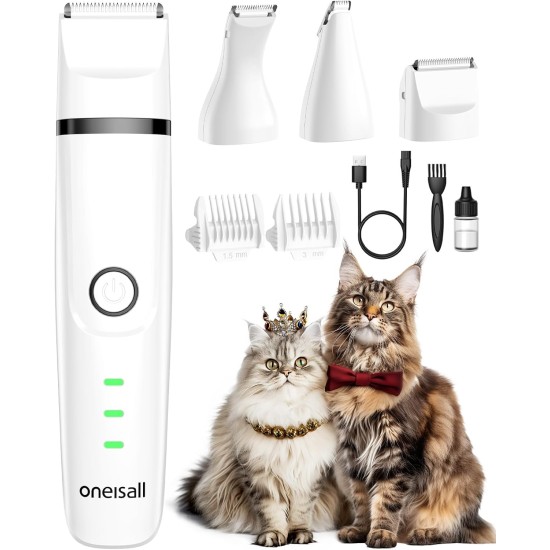 oneisall Quiet Clipper Cat Dog Set, 3-in-1 Dog Clipper, Cat Razor, Professional Hair Trimmer for Paws, Butt, Knotted, Dingleberry (White) oneisall Quiet Clipper Cat Dog Set, 3-in-1 Dog Clipper, Cat Razor, Professional Hair Trimmer for Paws, Butt, Knotted, Dingleberry (White)