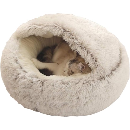 Nobrands Fluffy Cat Bed, Round, Soft Plush, Cave with Hood, Cat Bed, for Winter, Warm Sleeping Pillow, Non-Slip, Machine Washable for Cats and Puppies Nobrands Fluffy Cat Bed, Round, Soft Plush, Cave with Hood, Cat Bed, for Winter, Warm Sleeping Pillow, Non-Slip, Machine Washable for Cats and Puppies