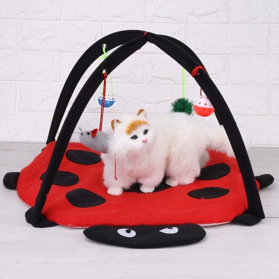 Souong Cat Activity Centre Cotton Activity Centre Mat with 4 Hanging Toys Cat Bed Roll Up Reach Cat 60 x 60 x 34 cm Red Black Souong Cat Activity Centre Cotton Activity Centre Mat with 4 Hanging Toys Cat Bed Roll Up Reach Cat 60 x 60 x 34 cm Red Black
