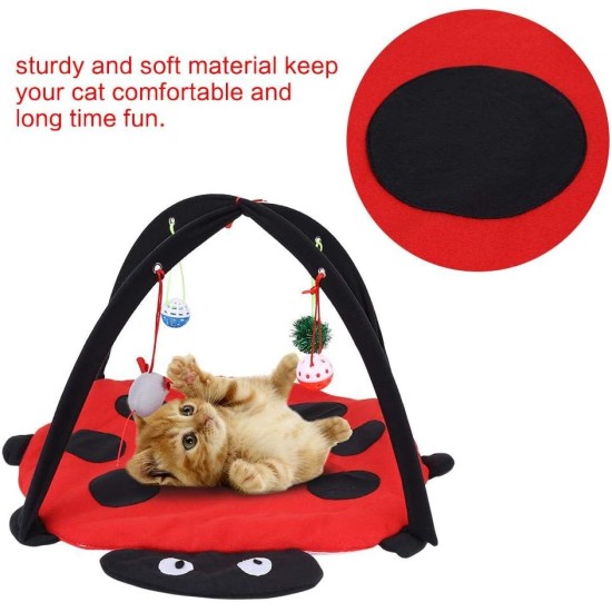 Souong Cat Activity Centre Cotton Activity Centre Mat with 4 Hanging Toys Cat Bed Roll Up Reach Cat 60 x 60 x 34 cm Red Black Souong Cat Activity Centre Cotton Activity Centre Mat with 4 Hanging Toys Cat Bed Roll Up Reach Cat 60 x 60 x 34 cm Red Black