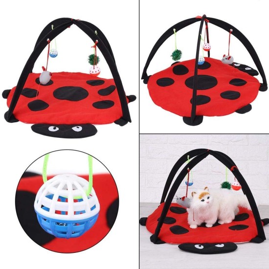 Souong Cat Activity Centre Cotton Activity Centre Mat with 4 Hanging Toys Cat Bed Roll Up Reach Cat 60 x 60 x 34 cm Red Black Souong Cat Activity Centre Cotton Activity Centre Mat with 4 Hanging Toys Cat Bed Roll Up Reach Cat 60 x 60 x 34 cm Red Black