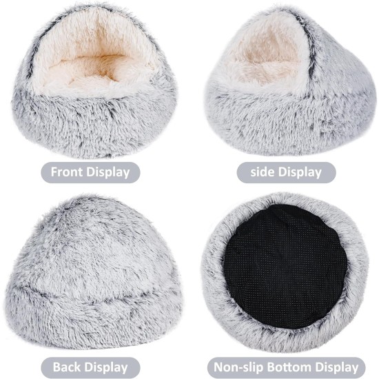 storchenbeck Cat Bed Round Plush Fluffy Hood Soothing Cat Bed Cave for Dogs and Cats, Washable, Non-Slip Waterproof Base, 20 Inches, Coffee storchenbeck Cat Bed Round Plush Fluffy Hood Soothing Cat Bed Cave for Dogs and Cats, Washable, Non-Slip Waterproof Base, 20 Inches, Coffee