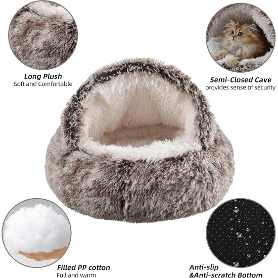 storchenbeck Cat Bed Round Plush Fluffy Hood Soothing Cat Bed Cave for Dogs and Cats, Washable, Non-Slip Waterproof Base, 20 Inches, Coffee storchenbeck Cat Bed Round Plush Fluffy Hood Soothing Cat Bed Cave for Dogs and Cats, Washable, Non-Slip Waterproof Base, 20 Inches, Coffee