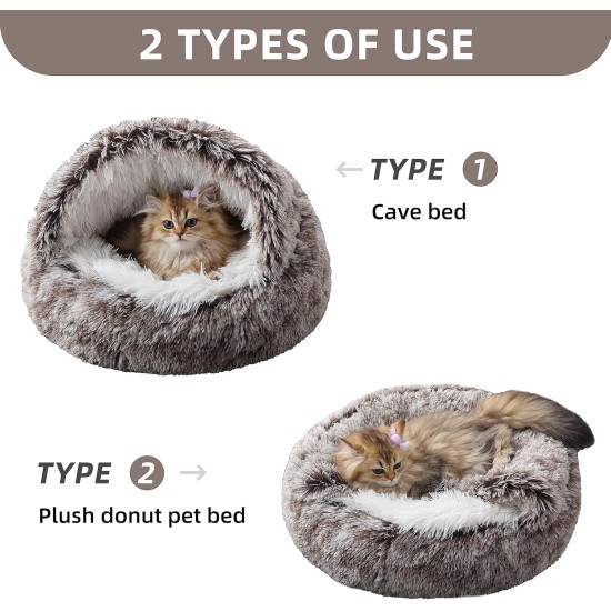 storchenbeck Cat Bed Round Plush Fluffy Hood Soothing Cat Bed Cave for Dogs and Cats, Washable, Non-Slip Waterproof Base, 20 Inches, Coffee storchenbeck Cat Bed Round Plush Fluffy Hood Soothing Cat Bed Cave for Dogs and Cats, Washable, Non-Slip Waterproof Base, 20 Inches, Coffee