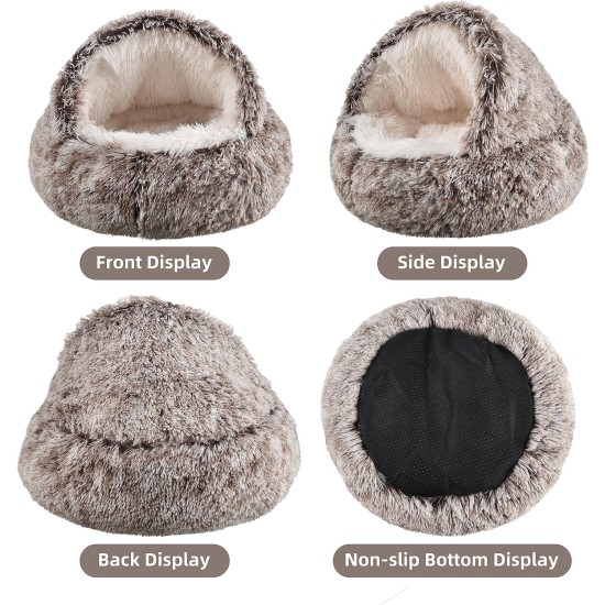 storchenbeck Cat Bed Round Plush Fluffy Hood Soothing Cat Bed Cave for Dogs and Cats, Washable, Non-Slip Waterproof Base, 20 Inches, Coffee storchenbeck Cat Bed Round Plush Fluffy Hood Soothing Cat Bed Cave for Dogs and Cats, Washable, Non-Slip Waterproof Base, 20 Inches, Coffee