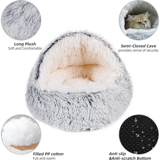storchenbeck Cat Bed Round Plush Fluffy Hood Soothing Cat Bed Cave for Dogs and Cats, Washable, Non-Slip Waterproof Base, 20 Inches, Coffee storchenbeck Cat Bed Round Plush Fluffy Hood Soothing Cat Bed Cave for Dogs and Cats, Washable, Non-Slip Waterproof Base, 20 Inches, Coffee