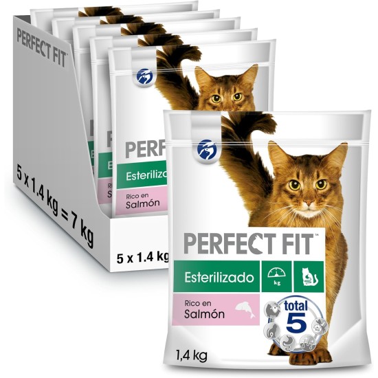 Adult Cat Dry Food Sterilised Rich in Salmon 5 Bags of 1.4 kg Each - Complete & Balanced Food for Maintaining Vitality and Agility Adult Cat Dry Food Sterilised Rich in Salmon 5 Bags of 1.4 kg Each - Complete & Balanced Food for Maintaining Vitality and Agility