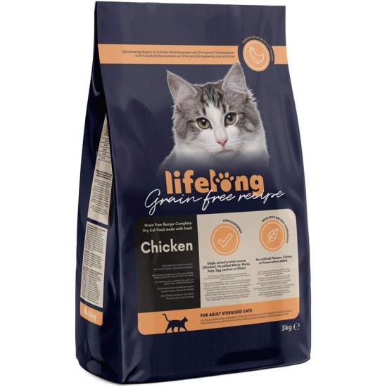 Amazon Brand - Lifelong - Cat Food for Adult Cats, Fine Prepared Dry Food with Fresh Chicken, Grain-Free Formula, 3 kg (1-Pack) Amazon Brand - Lifelong - Cat Food for Adult Cats, Fine Prepared Dry Food with Fresh Chicken, Grain-Free Formula, 3 kg (1-Pack)