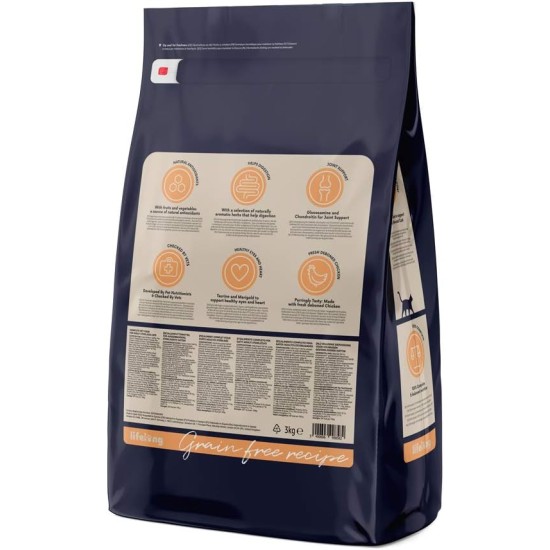 Amazon Brand - Lifelong - Cat Food for Adult Cats, Fine Prepared Dry Food with Fresh Chicken, Grain-Free Formula, 3 kg (1-Pack) Amazon Brand - Lifelong - Cat Food for Adult Cats, Fine Prepared Dry Food with Fresh Chicken, Grain-Free Formula, 3 kg (1-Pack)