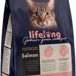 Amazon Brand - Lifelong - Complete Dry Cat Food for Adult Cats with Salmon, Grain-Free Formula, 3 kg