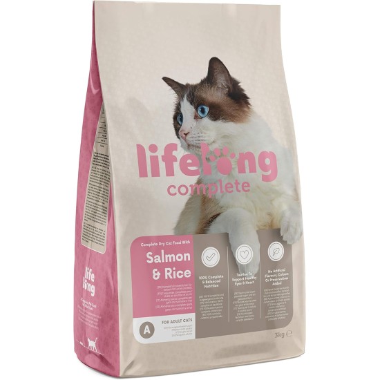 Amazon Brand - Lifelong - Complete Dry Cat Food with Salmon and Rice 3 kg Amazon Brand - Lifelong - Complete Dry Cat Food with Salmon and Rice 3 kg