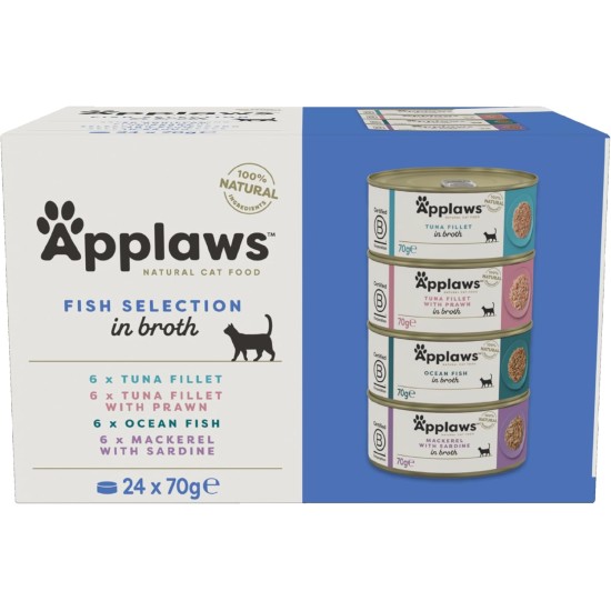 Applaws 100% Natural Premium Wet Food for Cats, Fish Selection Multipack in Broth - Pack of 24 x 70g Cans Applaws 100% Natural Premium Wet Food for Cats, Fish Selection Multipack in Broth - Pack of 24 x 70g Cans