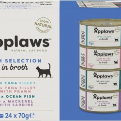 Applaws 100% Natural Premium Wet Food for Cats, Fish Selection Multipack in Broth - Pack of 24 x 70g Cans