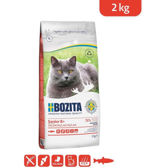 Bozita Grain Free Cat Dry Food with Salmon - 2 kg - Grain-Free Dry Food for Sensitive Senior Cats from 8 Years - 33% Protein, 12% Fat - No Sugar & GMO - From Sweden Bozita Grain Free Cat Dry Food with Salmon - 2 kg - Grain-Free Dry Food for Sensitive Senior Cats from 8 Years - 33% Protein, 12% Fat - No Sugar & GMO - From Sweden