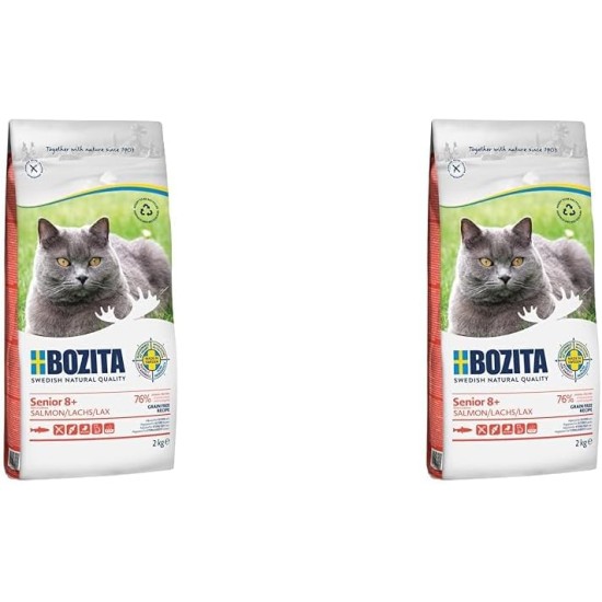 Bozita Grain Free Cat Dry Food with Salmon - 2 kg - Grain-Free Dry Food for Sensitive Senior Cats from 8 Years - 33% Protein, 12% Fat - No Sugar & GMO - From Sweden Bozita Grain Free Cat Dry Food with Salmon - 2 kg - Grain-Free Dry Food for Sensitive Senior Cats from 8 Years - 33% Protein, 12% Fat - No Sugar & GMO - From Sweden