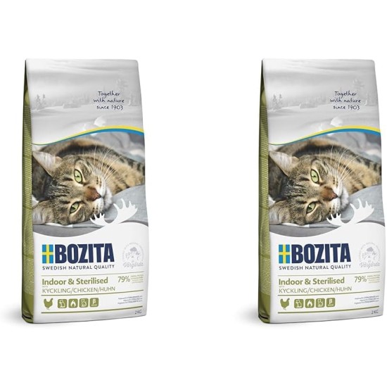 Bozita Indoor & Sterilised Cat Dry Food with Chicken - 2kg - Wheat Cat Food for Sterilised Domestic Cats - 32% Protein, 14% Fat - Sugar Free, GMO Free, Complete Food Bozita Indoor & Sterilised Cat Dry Food with Chicken - 2kg - Wheat Cat Food for Sterilised Domestic Cats - 32% Protein, 14% Fat - Sugar Free, GMO Free, Complete Food