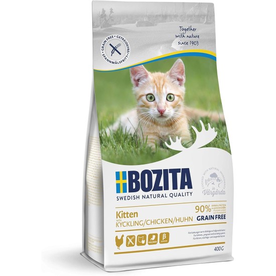 Bozita Kitten Grain-Free Chicken - 400 g Dry Food for Young Cats & Lactating Mothers - Supports Growth & Health with 34% Protein and 20% Fat Content - for a Healthy Stomach Bozita Kitten Grain-Free Chicken - 400 g Dry Food for Young Cats & Lactating Mothers - Supports Growth & Health with 34% Protein and 20% Fat Content - for a Healthy Stomach