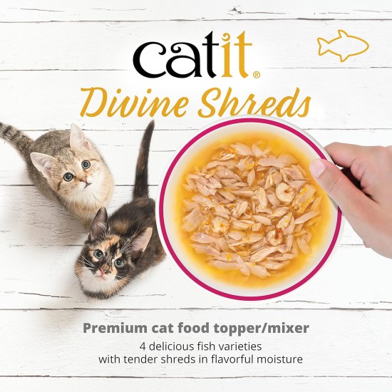 Catit Divine Shreds, Premium Cat Food, Dry Food Topping, Topping for Dry Food, with Tuna with Chicken Meat and Wakame, Pack of 1, 75 g Catit Divine Shreds, Premium Cat Food, Dry Food Topping, Topping for Dry Food, with Tuna with Chicken Meat and Wakame, Pack of 1, 75 g