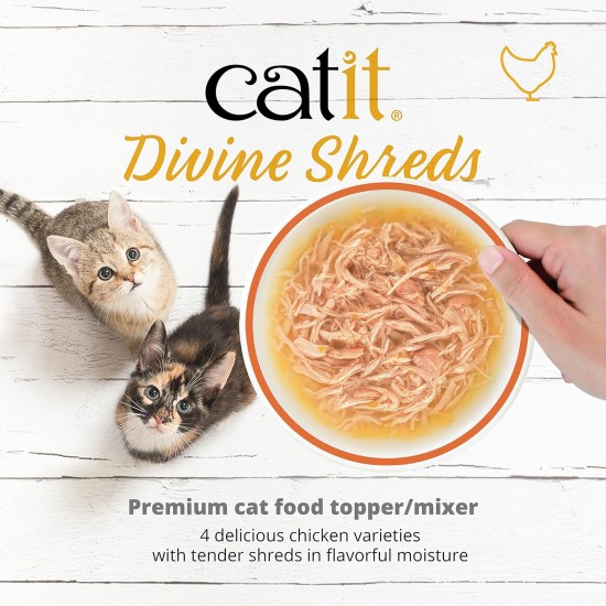 Catit Divine Shreds, Premium Cat Food, Dry Food Topping, Topping for Dry Food, with Tuna with Chicken Meat and Wakame, Pack of 1, 75 g Catit Divine Shreds, Premium Cat Food, Dry Food Topping, Topping for Dry Food, with Tuna with Chicken Meat and Wakame, Pack of 1, 75 g