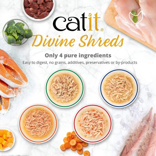 Catit Divine Shreds, Premium Cat Food, Dry Food Topping, Topping for Dry Food, with Tuna with Chicken Meat and Wakame, Pack of 1, 75 g Catit Divine Shreds, Premium Cat Food, Dry Food Topping, Topping for Dry Food, with Tuna with Chicken Meat and Wakame, Pack of 1, 75 g