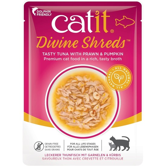 Catit Divine Shreds, Premium Cat Food, Dry Food Topping, Topping for Dry Food, with Tuna with Chicken Meat and Wakame, Pack of 1, 75 g Catit Divine Shreds, Premium Cat Food, Dry Food Topping, Topping for Dry Food, with Tuna with Chicken Meat and Wakame, Pack of 1, 75 g