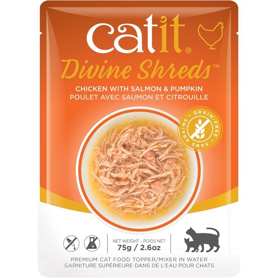 Catit Divine Shreds, Premium Cat Food, Dry Food Topping, Topping for Dry Food, with Tuna with Chicken Meat and Wakame, Pack of 1, 75 g Catit Divine Shreds, Premium Cat Food, Dry Food Topping, Topping for Dry Food, with Tuna with Chicken Meat and Wakame, Pack of 1, 75 g