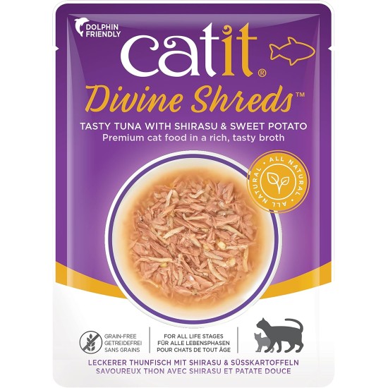 Catit Divine Shreds, Premium Cat Food, Dry Food Topping, Topping for Dry Food, with Tuna with Chicken Meat and Wakame, Pack of 1, 75 g Catit Divine Shreds, Premium Cat Food, Dry Food Topping, Topping for Dry Food, with Tuna with Chicken Meat and Wakame, Pack of 1, 75 g