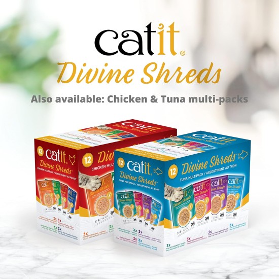 Catit Divine Shreds, Premium Cat Food, Dry Food Topping, Topping for Dry Food, with Tuna with Chicken Meat and Wakame, Pack of 1, 75 g Catit Divine Shreds, Premium Cat Food, Dry Food Topping, Topping for Dry Food, with Tuna with Chicken Meat and Wakame, Pack of 1, 75 g