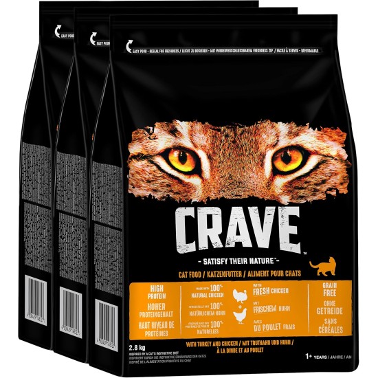 Crave Premium Dry Food with Salmon & White Fish for Cats - Grain-Free Adult Cat Food with High Protein Content - 3 x 2.8 kg Crave Premium Dry Food with Salmon & White Fish for Cats - Grain-Free Adult Cat Food with High Protein Content - 3 x 2.8 kg