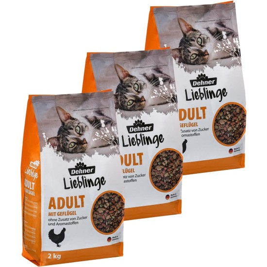 Dehner Lieblinge Cat Food, Dry Food, Sugar-Free, for Adult Cats, Poultry, 3 x 2 kg (6 kg) Dehner Lieblinge Cat Food, Dry Food, Sugar-Free, for Adult Cats, Poultry, 3 x 2 kg (6 kg)