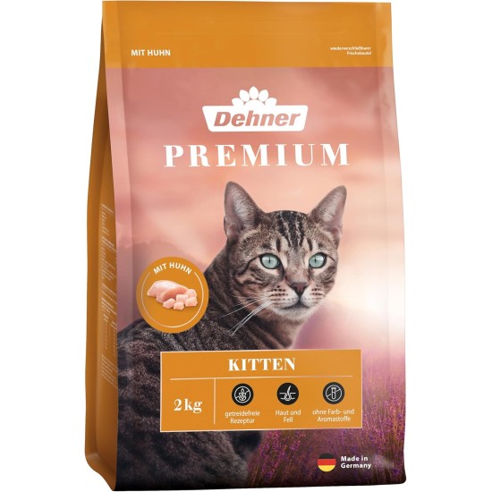 Dehner Premium Cat Food Kitten, Dry Food Grain Free for Young Cats, Chicken, 2 kg Dehner Premium Cat Food Kitten, Dry Food Grain Free for Young Cats, Chicken, 2 kg