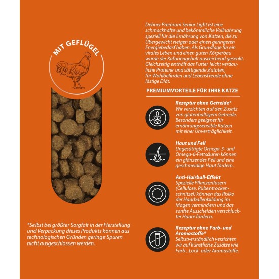 Dehner Premium Cat Food Light Dry Food Grain-Free / Calorie Reduced for Older Cats, Poultry, 2 kg Dehner Premium Cat Food Light Dry Food Grain-Free / Calorie Reduced for Older Cats, Poultry, 2 kg