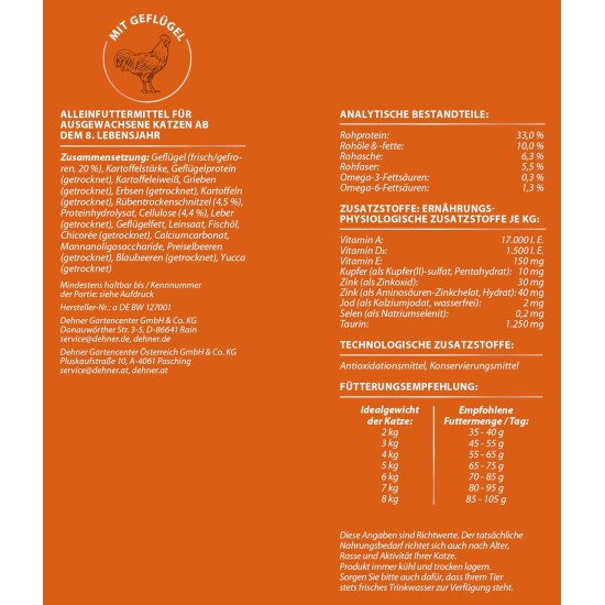 Dehner Premium Cat Food Light Dry Food Grain-Free / Calorie Reduced for Older Cats, Poultry, 2 kg Dehner Premium Cat Food Light Dry Food Grain-Free / Calorie Reduced for Older Cats, Poultry, 2 kg