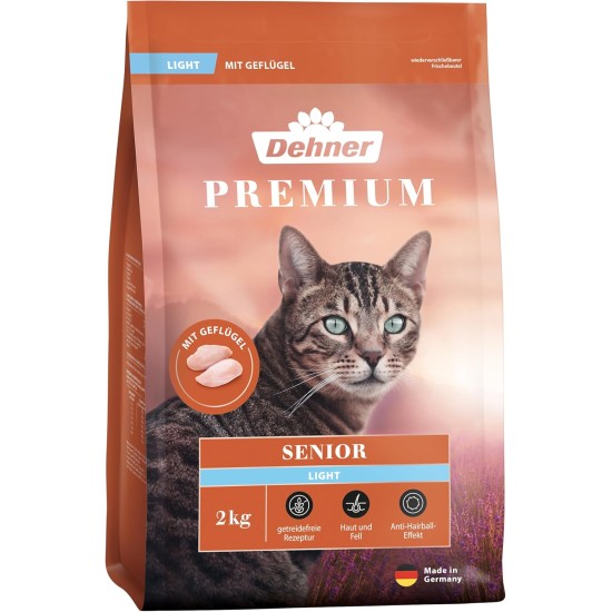 Dehner Premium Cat Food Light Dry Food Grain-Free / Calorie Reduced for Older Cats, Poultry, 2 kg Dehner Premium Cat Food Light Dry Food Grain-Free / Calorie Reduced for Older Cats, Poultry, 2 kg