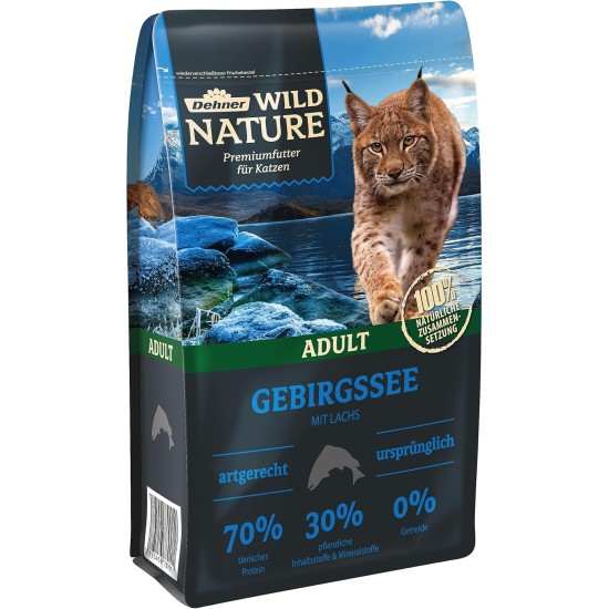 Dehner Wild Nature Mountain Lake Cat Food, Dry Food, Grain-Free / Sugar-Free, for Adult Cats, Salmon, 1.5 kg Dehner Wild Nature Mountain Lake Cat Food, Dry Food, Grain-Free / Sugar-Free, for Adult Cats, Salmon, 1.5 kg