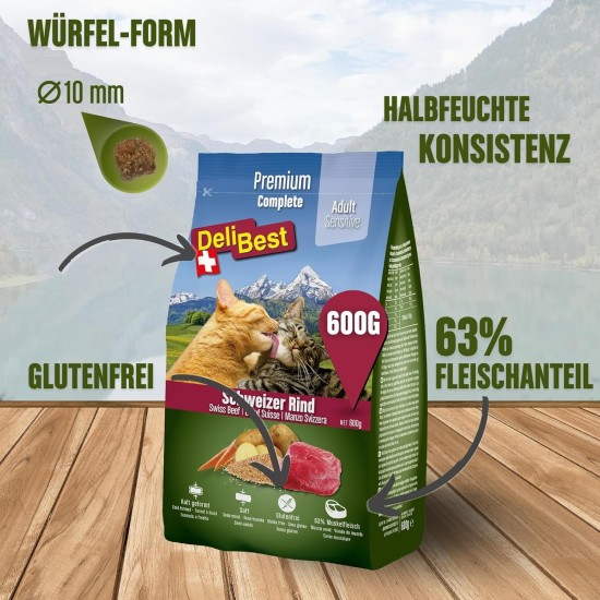 DeliBest Adult Sensitive Complete Cat Beef I Semi-Moist Cat Food for Cats Adult I Made from 100% Swiss Beef I Grain-Free & No Other Additives I Cat Food Cold Pressed I 600 g DeliBest Adult Sensitive Complete Cat Beef I Semi-Moist Cat Food for Cats Adult I Made from 100% Swiss Beef I Grain-Free & No Other Additives I Cat Food Cold Pressed I 600 g