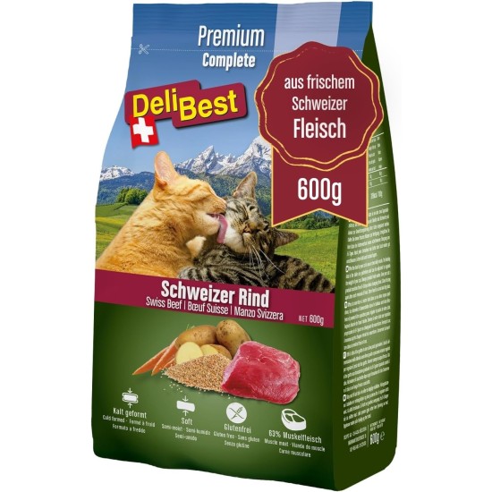 DeliBest Adult Sensitive Complete Cat Beef I Semi-Moist Cat Food for Cats Adult I Made from 100% Swiss Beef I Grain-Free & No Other Additives I Cat Food Cold Pressed I 600 g DeliBest Adult Sensitive Complete Cat Beef I Semi-Moist Cat Food for Cats Adult I Made from 100% Swiss Beef I Grain-Free & No Other Additives I Cat Food Cold Pressed I 600 g