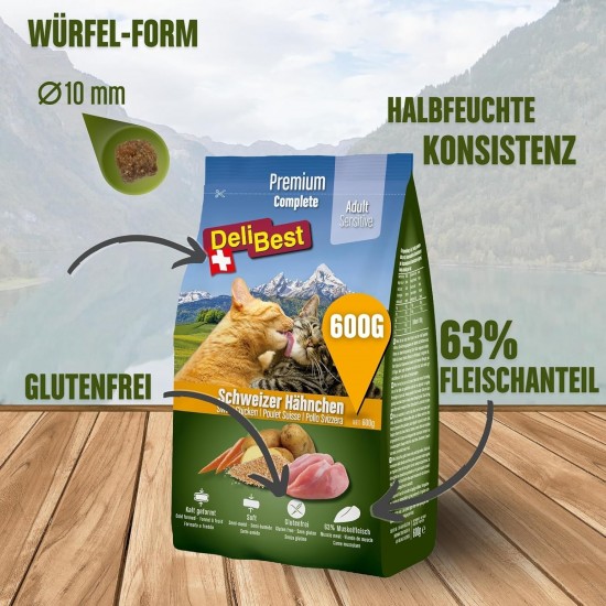 DeliBest Adult Sensitive Complete Cat Beef I Semi-Moist Cat Food for Cats Adult I Made from 100% Swiss Beef I Grain-Free & No Other Additives I Cat Food Cold Pressed I 600 g DeliBest Adult Sensitive Complete Cat Beef I Semi-Moist Cat Food for Cats Adult I Made from 100% Swiss Beef I Grain-Free & No Other Additives I Cat Food Cold Pressed I 600 g