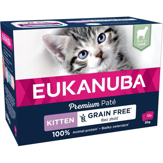 EUKANUBA Junior Wet Grain-Free Cat Food - Premium Wet Food with Lots of Salmon for Kittens, 12 x 85 g EUKANUBA Junior Wet Grain-Free Cat Food - Premium Wet Food with Lots of Salmon for Kittens, 12 x 85 g