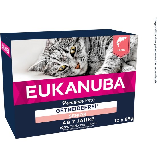 EUKANUBA Junior Wet Grain-Free Cat Food - Premium Wet Food with Lots of Salmon for Kittens, 12 x 85 g EUKANUBA Junior Wet Grain-Free Cat Food - Premium Wet Food with Lots of Salmon for Kittens, 12 x 85 g