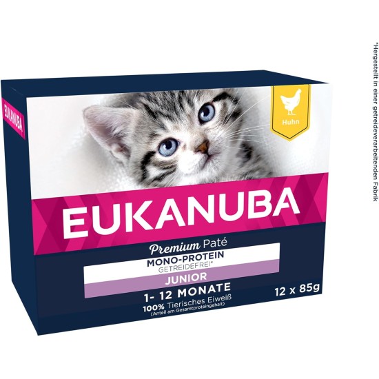 EUKANUBA Junior Wet Grain-Free Cat Food - Premium Wet Food with Lots of Salmon for Kittens, 12 x 85 g EUKANUBA Junior Wet Grain-Free Cat Food - Premium Wet Food with Lots of Salmon for Kittens, 12 x 85 g