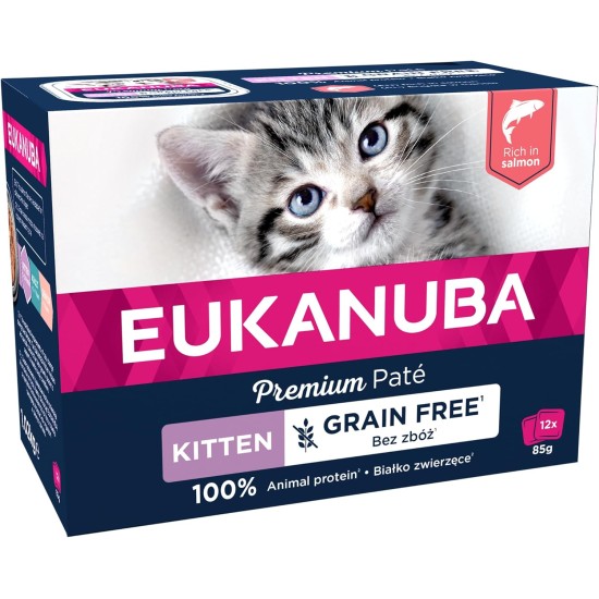 EUKANUBA Junior Wet Grain-Free Cat Food - Premium Wet Food with Lots of Salmon for Kittens, 12 x 85 g EUKANUBA Junior Wet Grain-Free Cat Food - Premium Wet Food with Lots of Salmon for Kittens, 12 x 85 g