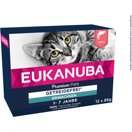 EUKANUBA Junior Wet Grain-Free Cat Food - Premium Wet Food with Lots of Salmon for Kittens, 12 x 85 g EUKANUBA Junior Wet Grain-Free Cat Food - Premium Wet Food with Lots of Salmon for Kittens, 12 x 85 g
