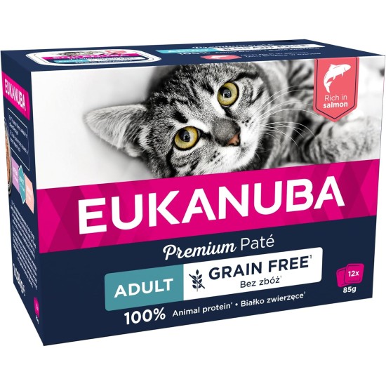 EUKANUBA Junior Wet Grain-Free Cat Food - Premium Wet Food with Lots of Salmon for Kittens, 12 x 85 g EUKANUBA Junior Wet Grain-Free Cat Food - Premium Wet Food with Lots of Salmon for Kittens, 12 x 85 g